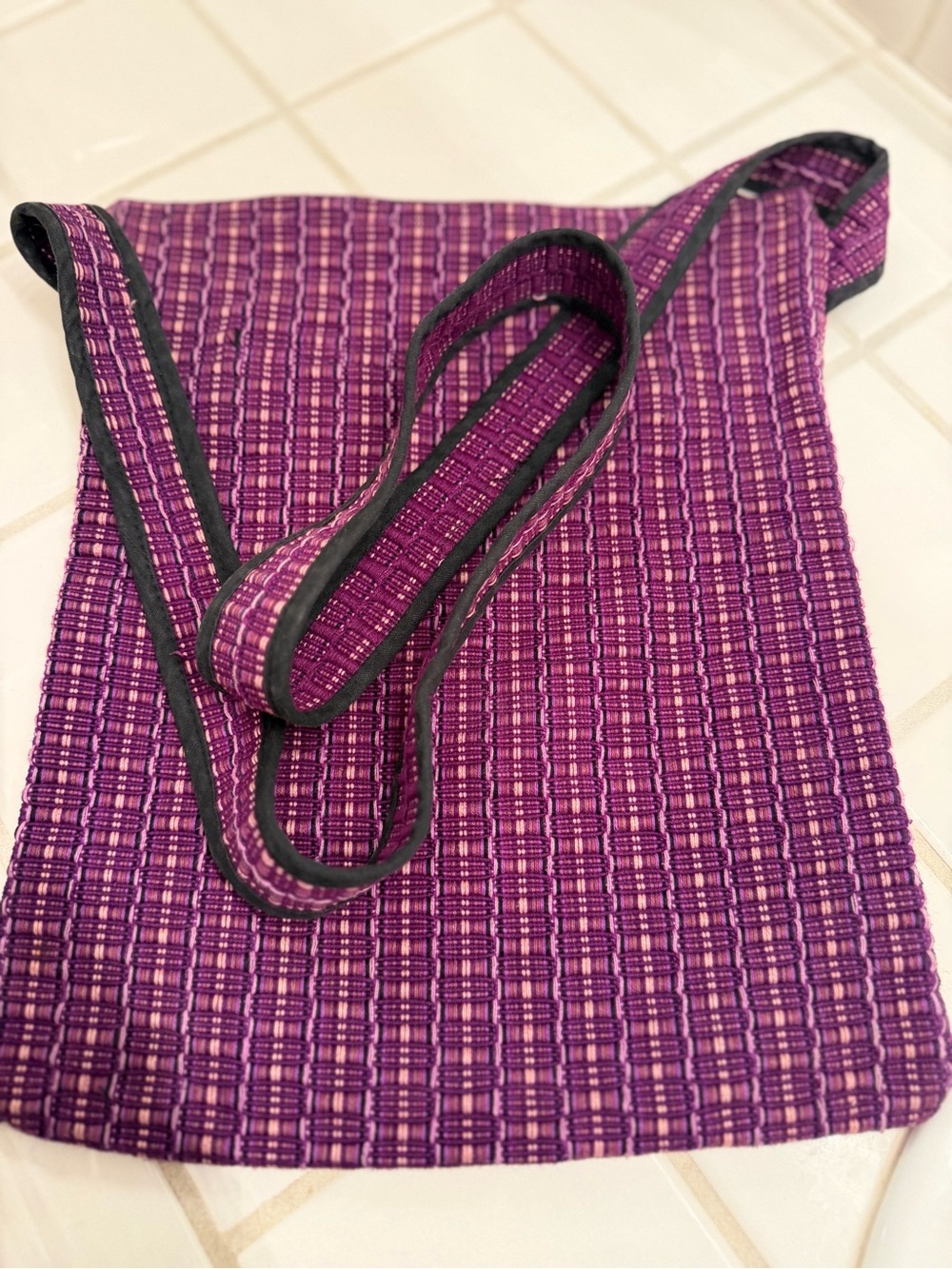 Guatemalan Textured Purple Woven Crossbody Bag with Black Trim